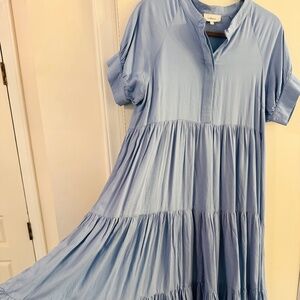 Bohme Short Sleeve Tiered Maxi Dress Size M Dusty Blue